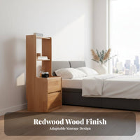 Nightstand with Drawers Narrow Bedside Shelf Unit Rubberwood Construction with Two Shelves and Storage Drawers Suitable for Bedroom Office Hallway Parents Room