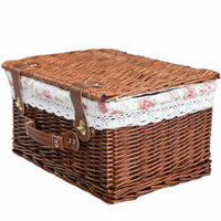 2 Pieces Lidded Wicker Basket Rustic Design Picnic Hamper Multi-Purpose for Home