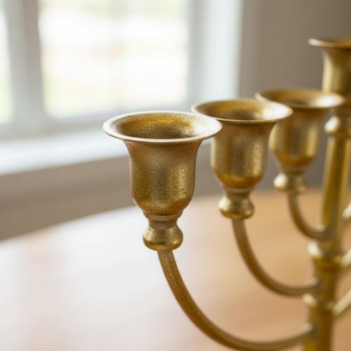 Gold Hanukkah Candelabra Wrought Iron Hanukkah Menorah Holiday Centerpiece