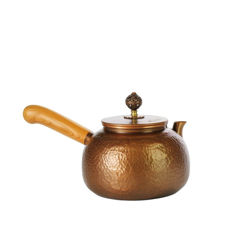 Copper Tea Kettle with Wooden Handle Traditional Hammered Copper Teapot
