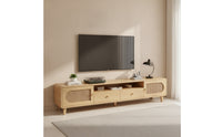 Wood-Grain Slimline TV Cabinet with Storage Eco-Friendly Low-Profile Entertainment Center Retro Entertainment Center with Storage Natural for Small Apartments