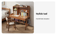 Integrated Bookshelf Adjustable Student Writing Desk Easy Assembly Kids Desk and Chair Set Solid Wood Study Table Set for Students, Girls, Boys, Bedroom, Home, Playroom