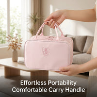 Waterproof Cosmetic Bag Large Capacity with Compartments and Handle, PU Leather Make Up Case for, Toiletry Organizer for Daily Use