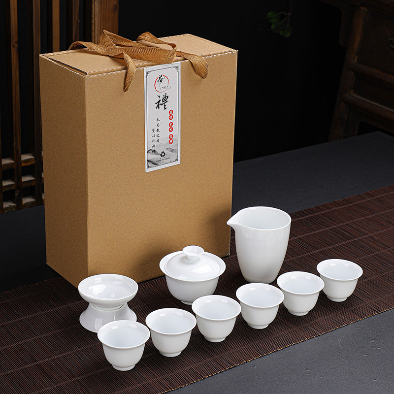 德化白瓷功夫茶具套装家用羊脂玉瓷泡茶盖碗茶壶茶杯陶瓷礼盒logo