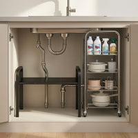 Under Sink Storage Rack 5-Panel Top Adjustable Height Shelf Arched Side