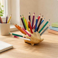 Wooden Hedgehog Pen Holder Cute Creature Hedgehog Pen Holder Multiple Holes