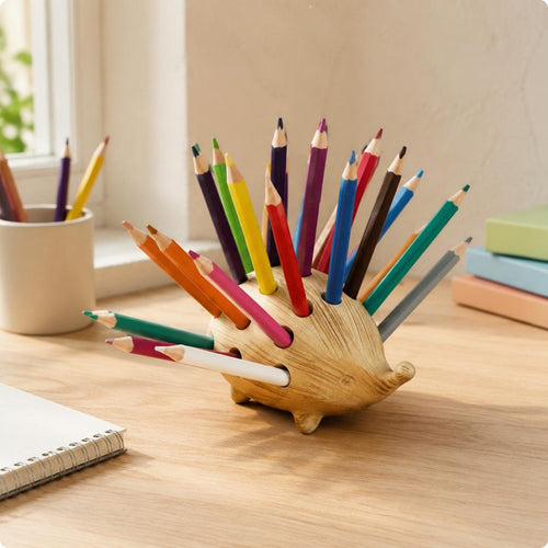 Wooden Hedgehog Pen Holder Compact Hedgehog Pen Holder Desktop