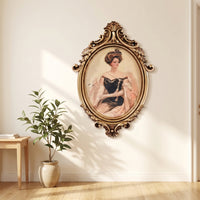 Oval Frame with Portrait Carved Decor Decorative for Living Room, Bedroom