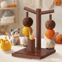 Wooden Yarn Spool Holder Stand Desktop Yarn Base with Solid Wood and Phone Holder