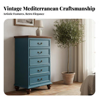 Distressed Finish 5-Drawer Storage Chest Vintage & design 5-Drawer upright Cabinet North North American Design vertical chest of drawers Large Capacity for Interior Decorators, homeowners, Adults, Bedroom, Hallway