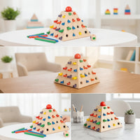 Educational Wooden Pyramid Sorter Educational Shape Sorting Pyramid Interactive Peg Insertion Toy Developmental for Toddlers, Preschoolers, Kids, Home, Classroom, Playroom