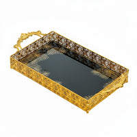 Gold Filigree Tray Hollow out Design Ornate Glass Tray Double Handle