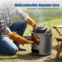 Outdoor Wood Burning Stove, Portable Cast Iron Charcoal Burner, Manual for Camping & Home