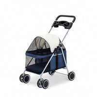 Dog Stroller Foldable Pet Pram Cat Stroller Secure Mesh Carrier Stable Four Wheel Frame with Cup Holder Suitable for Pet Owners Walking Travel