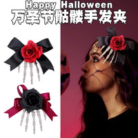 Halloween Skeleton Hand Hair Clip with Rose and Bow