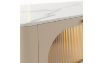 Glossy Coffee Table with Drawers Modern Coffee Table with Concealed Storage Fluted Furniture Stone-Look for Living Room, Apartment