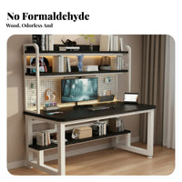 Computer Desk Pegboard Study Table Solid Wood Shelves Multi-level Storage Space Saving Design Built-in Unit Customizable Pegboard Suitable for Students Tech Lovers Bedroom Dorm Room