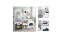 Wooden Play Kitchen Interactive Play Kitchen with Refrigerator   for Kids, Young Children, Playroom, Bedroom, Daycare