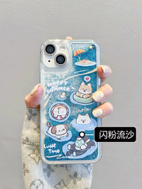 适用iPhone15promax手机壳苹果14夏日小清新泳池猫咪狗狗13卡通创意12可爱新款女11流沙保护套14pro早春13pro