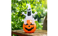 Lighted Ghost with Pumpkin Base Outdoor Ghost with Pumpkin Cute Halloween Inflatable Inflate for Homeowners, Families, Lawn, Porch, Trick-or-Treat
