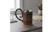 Faux Wood Barrel Stein Rustic Wood-Grain Mug Sturdy