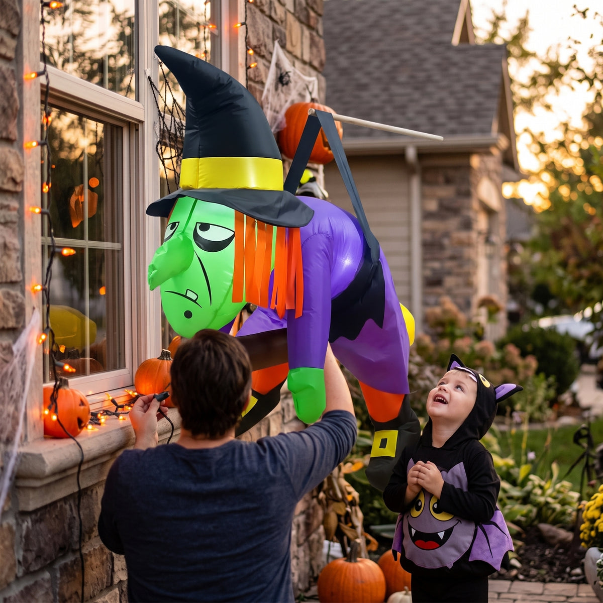 Outdoor Halloween Inflatable Witch Safe Halloween Inflatable Giant Inflate Witch Lighted for Porch