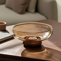 Glass Fruit Bowl with Wooden Pedestal Minimalist Glass Fruit Bowl Clear Countertop Organizer for Kitchen Counter, Dining Table