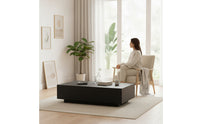 Rectangular Coffee Table Black Low-Profile Coffee Table Modern Furniture for Living Room, Apartment, Lounge