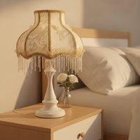 Fringe Table Lamp Decorative Table Lamp with Textile Shade Vintage-Inspired Princess-Style for Girls, Bedroom, Reading Corner