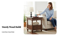 Hardwood Wood double-level Square Stand USA-inspired Country design Side Table Walnut Color Household Furniture Multipurpose Use for Apartment Dwellers, Interior Decorators, Living Room, Bedroom, Entryway, Office