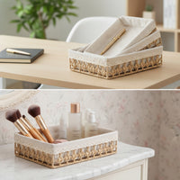 3 Pieces Woven Basket with Lining Shallow Storage Basket with Liner Elegant Wicker Tray for Drawer