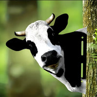 Peeking Cow Sign Mounting Slots Cow Fence Hanger Iron for Yard, Garden