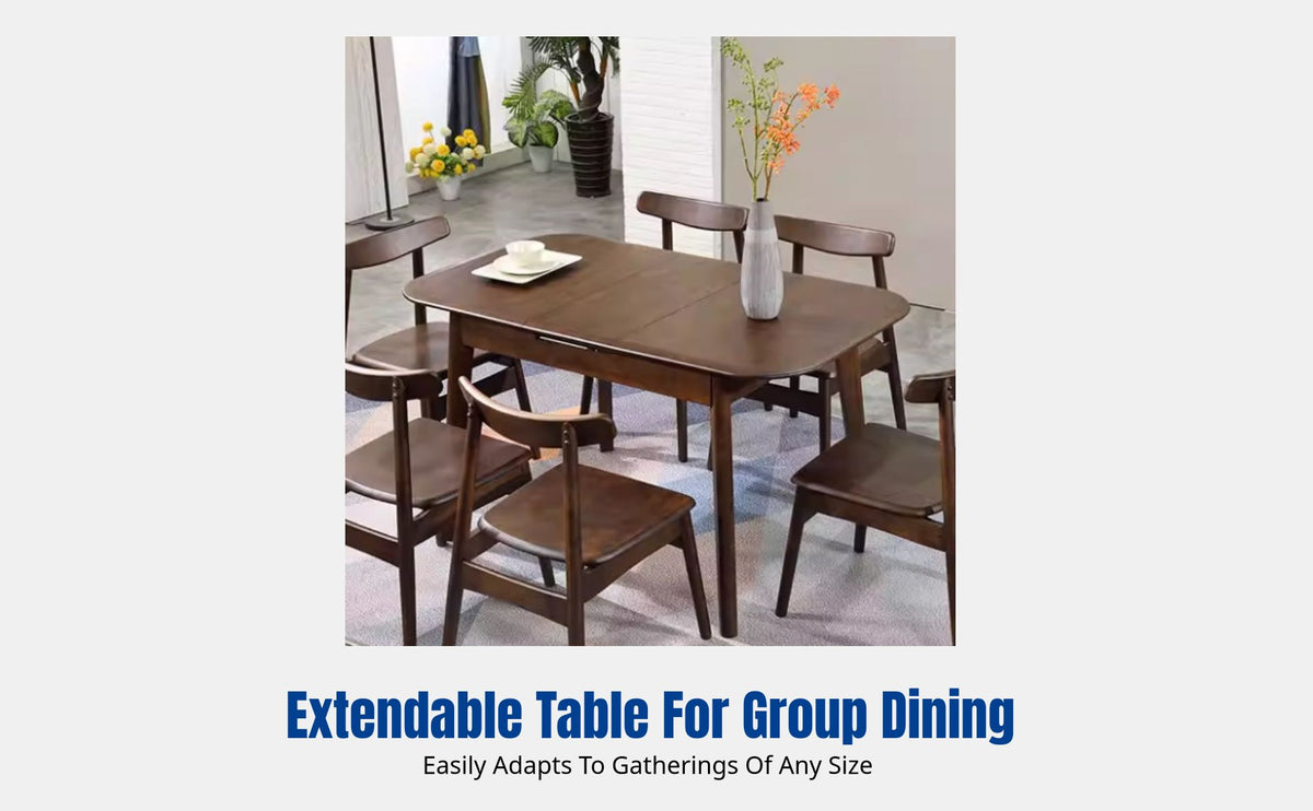 Scandinavian Hardwood Extendable Dining Table, Modern Minimalist, Rectangular for Small Spaces, Home Kitchen