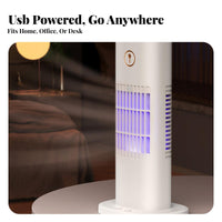 Cools & Humidifies USB Powered Mini Air Cooler Nano Mist Portable Desktop Air Cooler Adjustable Wind Speed for Students, Bedroom, Dorm Room