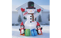 Outdoor Snowman with Penguins Inflatable Colorful Snowman with Top Hat Inflatable Easy Setup Sturdy for Garden, Lawn