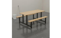 Easy to Clean Cafeteria Table with Attached Seats Long-Lasting Stainless Steel Dining Unit Space Saving Dining Hall Table and Bench Set Heavy Duty for Students, Breakroom