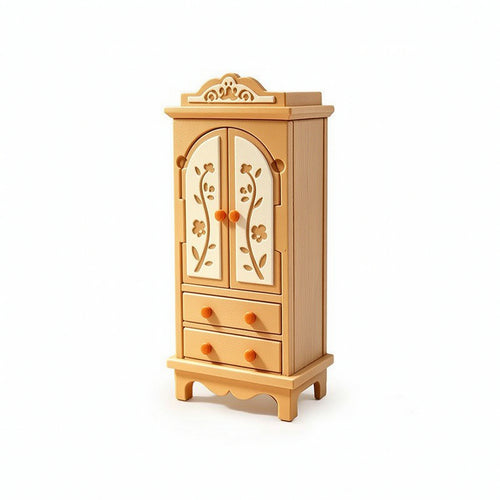 Dollhouse Cabinet with Drawers Wood-Toned Dollhouse Wardrobe Mini Cabinet with Drawers Decorative Miniature Furniture Classic