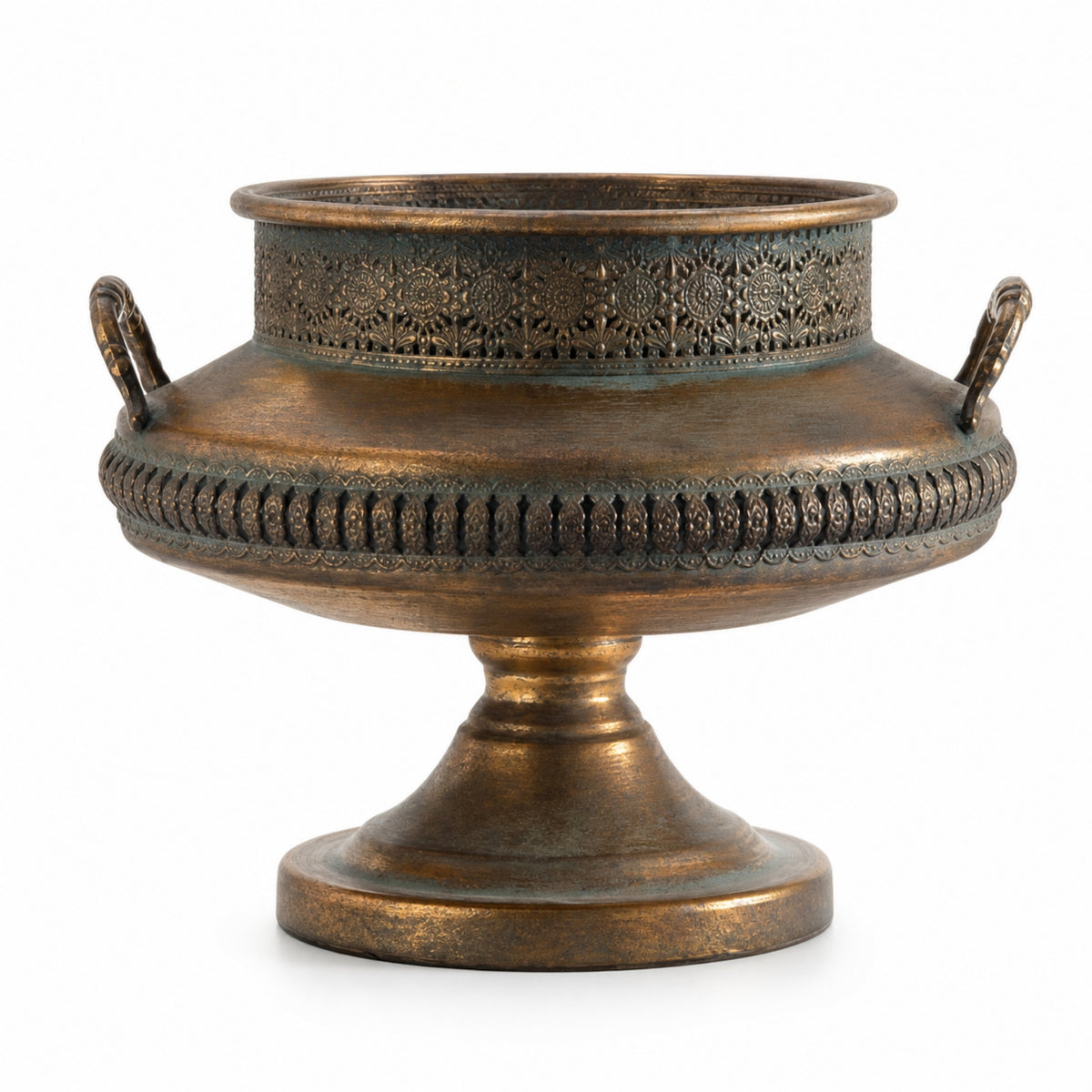 Metal Planter Aged Urn Planter Pedestal Decorative Urn for Tabletop, Entryway