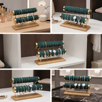 2-Tier Bracelet Holder with Wooden Base Soft-Touch Jewelry Display Stand Countertop Jewelry Display Holder Tangletangle-Free for Vanity