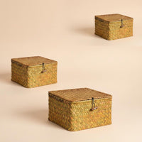 Straw Storage Box with Lid Eco-Friendly Material Woven Seagrass Storage Basket