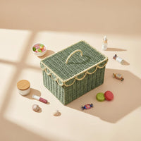 Paper Rope Basket Handwoven Lidded Storage Box Desktop Organizer for Vanity