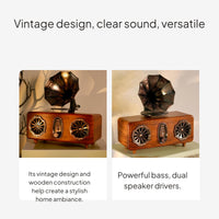 Vintage Speaker TF Card & USB Support Retro Gramophone Speaker Heavy Bass Mini Gramophone Music Player for Desktop, Living Room, Bedroom