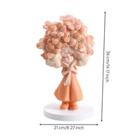 Girl Figurine with Floral Head Decorative Flower Girl Statue Tabletop for Vanity