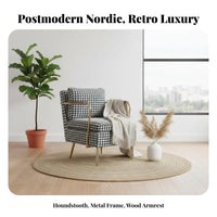 Houndstooth Armchair Nordic design Plush Single Sofa Post-Modern Aesthetic Ergonomic Support for Homeowners, Interior Decorators