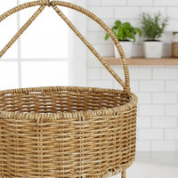 Tiered Wall Basket Space-Saving Faux Rattan Hanging Organizer Breathable Wall-Mounted Mounted Organizer for Kitchen, Washroom