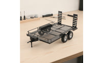 Crawler Trailer with Dual Axles Heavy-Duty RC Metal Trailer with Ramps Low-Profile for Trail Recovery