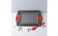 3 Pieces Rectangular Cooking Tray Red Silicone Handles Nonstick Cooking Tray Thickened Carbon Steel Oven Pans