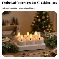 6 Pieces Rechargeable LED Candle Set | Flameless Ambient Glow, Glossy White Finish, LED Candle with Charging Base, for Dinner Settings