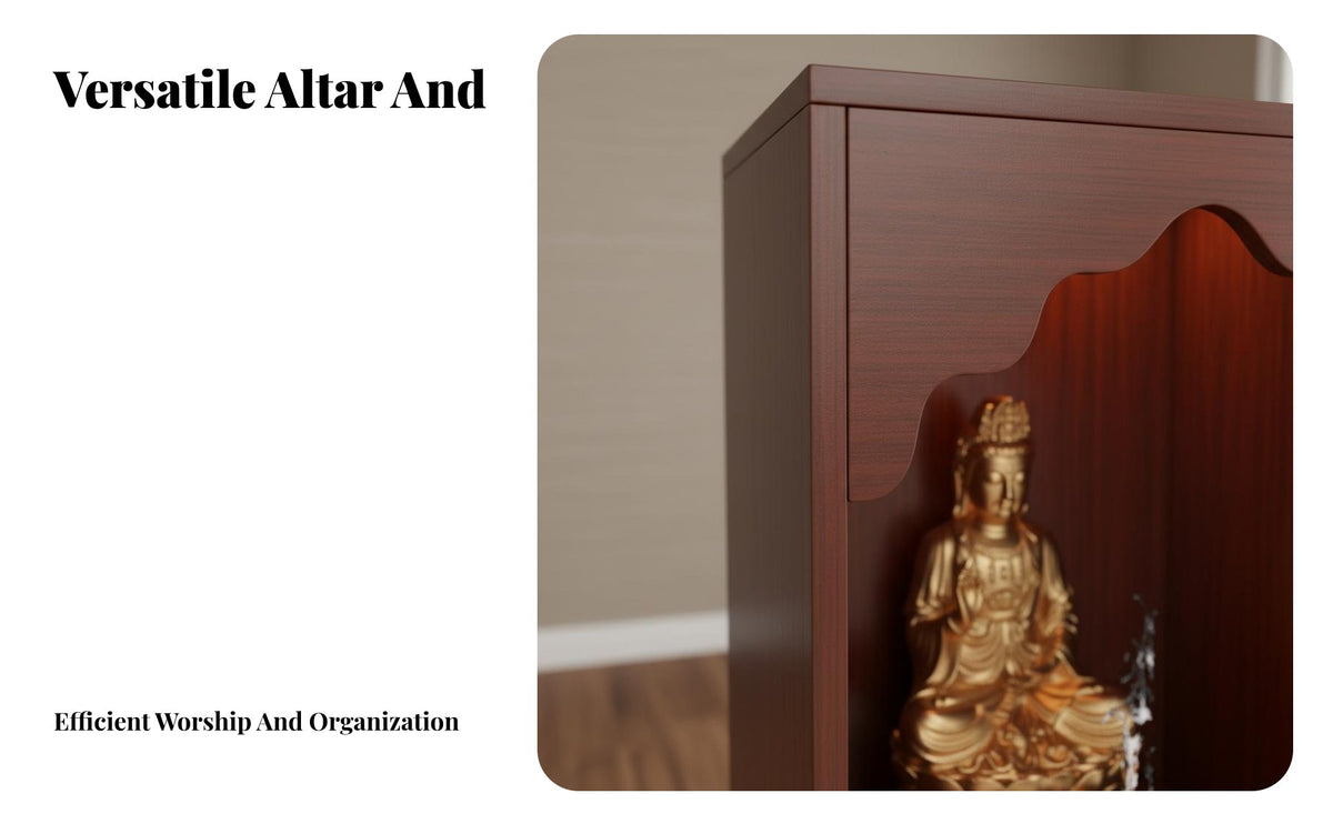 Solid Wood Buddhist Altar Cabinet Dustproof Door Chinese Altar Cabinet with Storage Widened Design Buddhist Meditation Table for Spiritual Practitioners, Meditators, Homeowners, Prayer Room, Temple