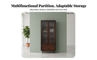 Nordic Design configurable bookshelf with Glass Doors Integrated Drawers Tall Hutch with Glass Doors Floor-Standing bookshelf Large Capacity for Book Lovers, Homeowners, Families, Living Room, Corner Spaces, Home Office, Bedroom